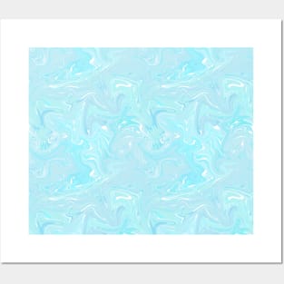 Pastel Blue Silk Marble - Digital Liquid Paint Posters and Art